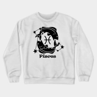 Pisces - Zodiac Astrology Symbol with Constellation and Fish Design (Black on White Variant) Crewneck Sweatshirt